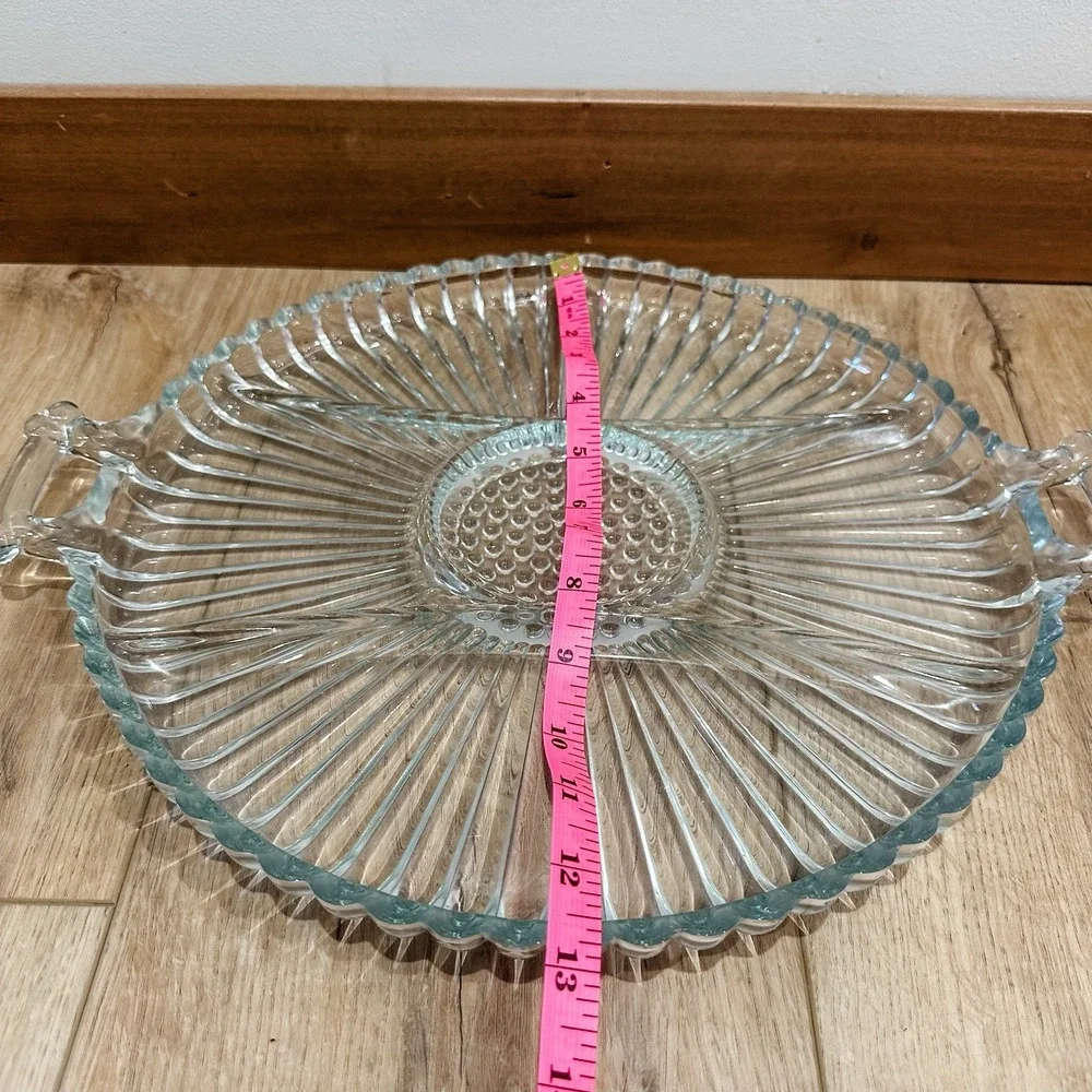 Vintage Clear Glass‎ Divided Serving Tray with Handles - 12